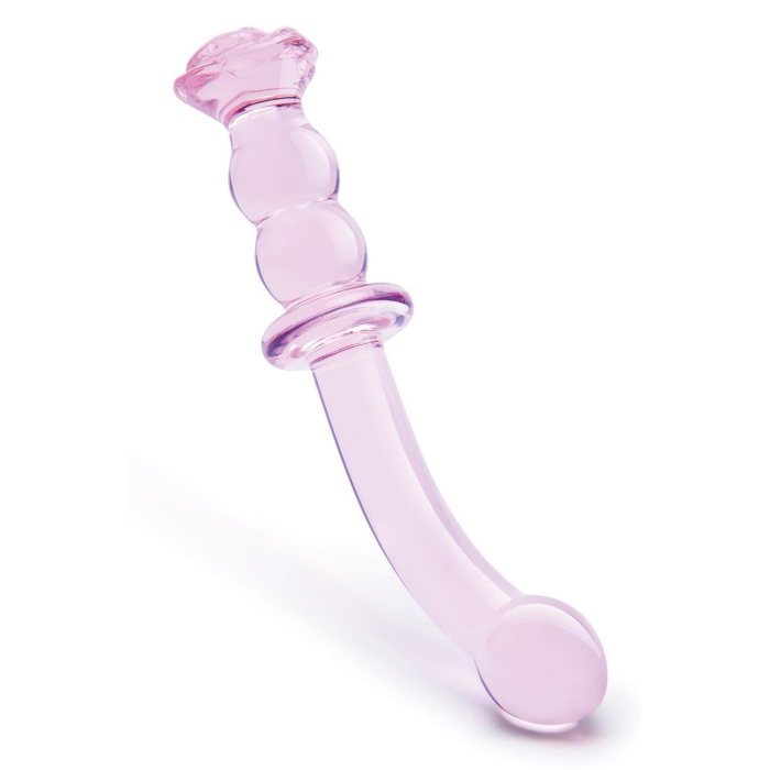 Вигнутий скляний рожевий фалоімітатор для точки G Dream Toys Glaze Glass з бутоном