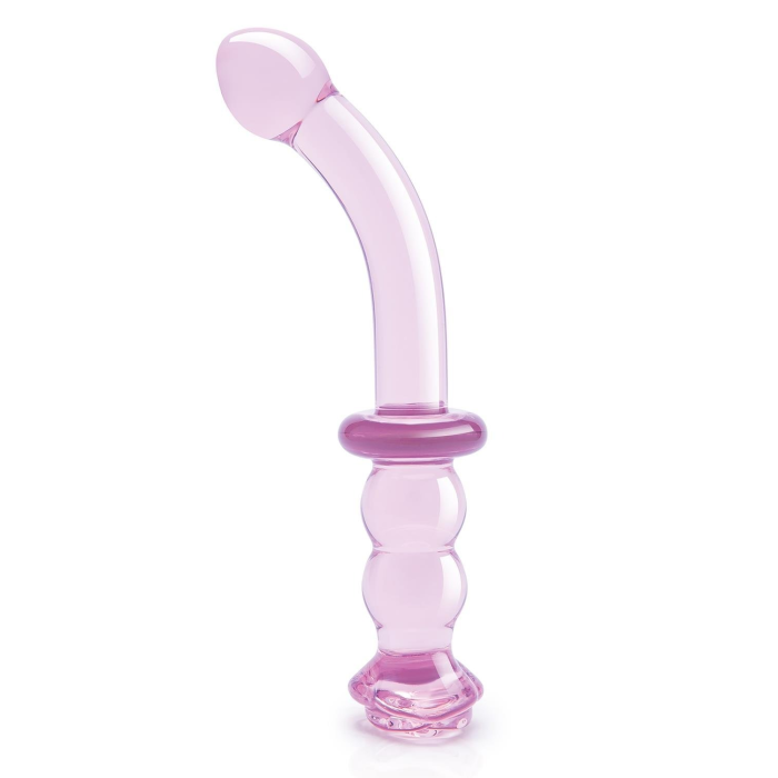 Вигнутий скляний рожевий фалоімітатор для точки G Dream Toys Glaze Glass з бутоном