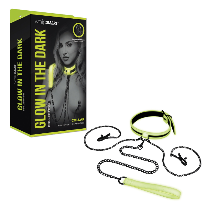 Нашийник із затискачами для сосків люмінесцентний Whipsmart Glow In The Dark, зелений