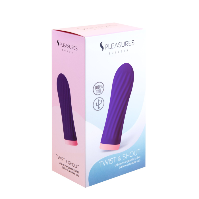 Віброкуля S Pleasures Bullets Twist & Shout Purple, фіолетова, ребриста поверхня, 10 режимів