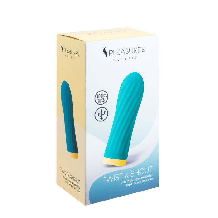 Віброкуля S Pleasures Bullets Twist & Shout Turquoise, бірюзова, ребриста поверхня, 10 режимів