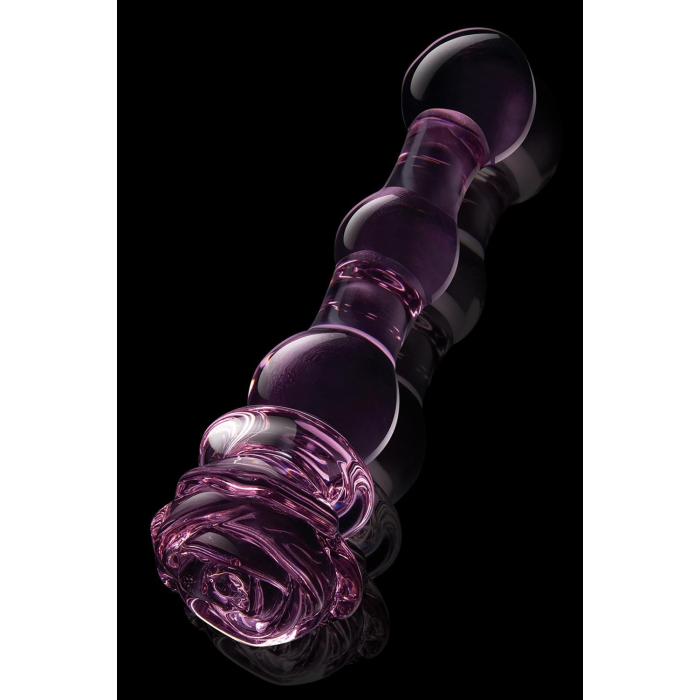 Скляний фалоімітатор Dream Toys Glaze Glass у формі бутона троянди з намистинами, рожевий