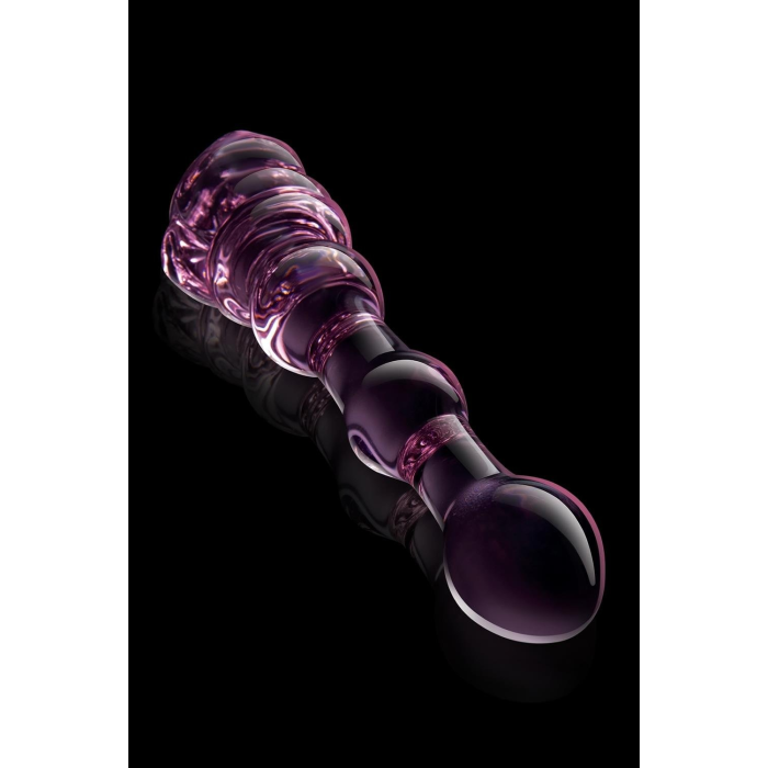 Скляний фалоімітатор Dream Toys Glaze Glass у формі бутона троянди з намистинами, рожевий
