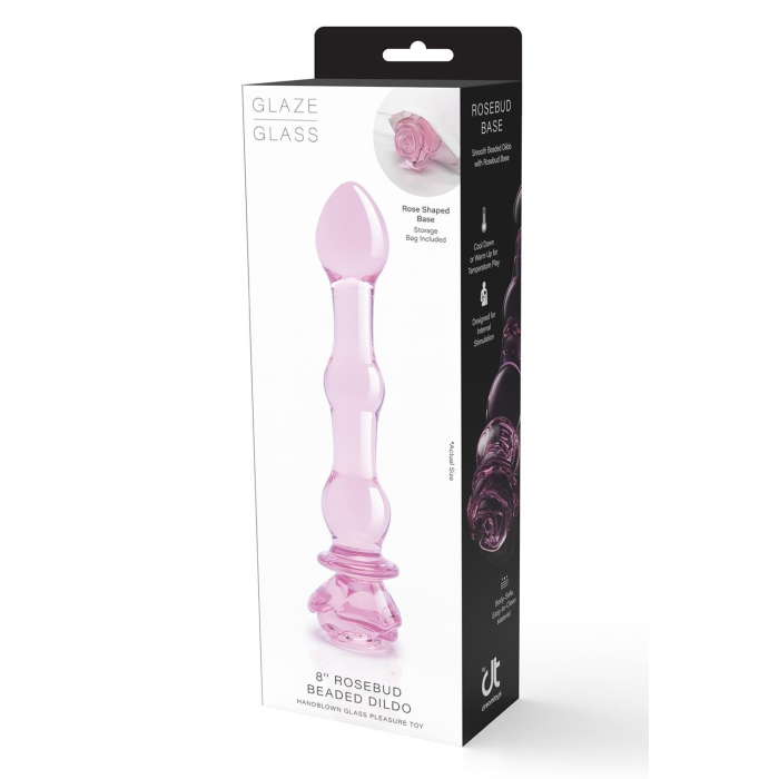 Скляний фалоімітатор Dream Toys Glaze Glass у формі бутона троянди з намистинами, рожевий