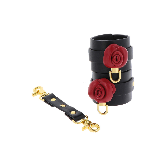 Поножі на щиколотку чорні Taboom Wild Roses Ankle Cuffs з декоративними червоними трояндами