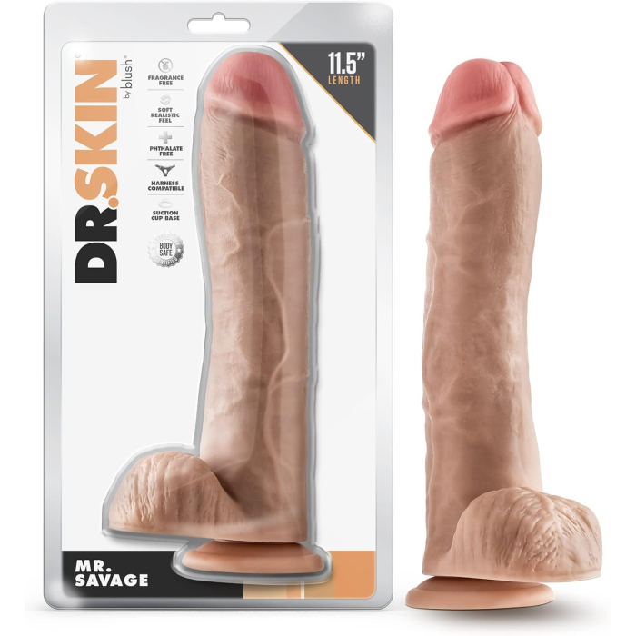Фалоімітатор гігант реаліст Blush Dr. Skin Mr. Savage на присосці, бежевий
