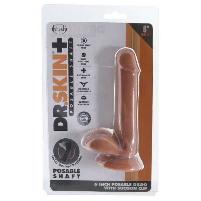 Фалоімітатор реалістичний Blush Dr. Skin Plus Posable на присосці, коричневий
