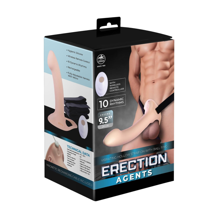 Порожнистий страпон, що вібрує, з петлею на мошонку NMC Erection Agents і пультом управління