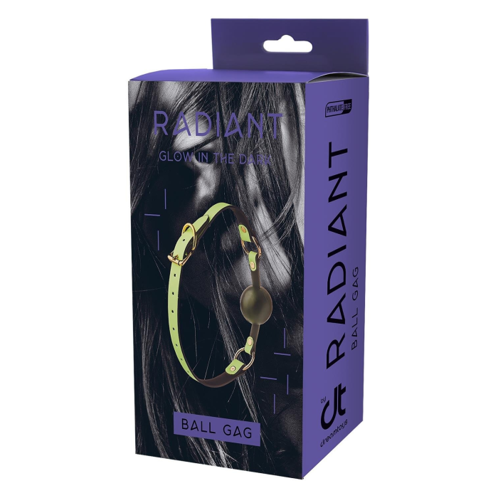 Кляп із кулькою люмінесцентний зелений Dreamtoys RADIANT Glow In The Dark Ball Gag із золотистою фурнітурою