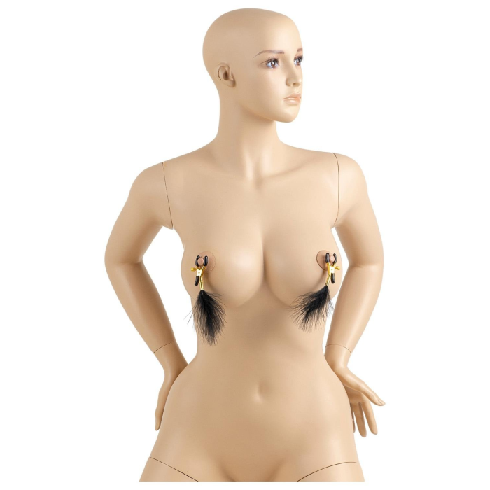 Затискачі для сосків Virgite Nipple Clamps з пір'ям, золотисто-чорні.