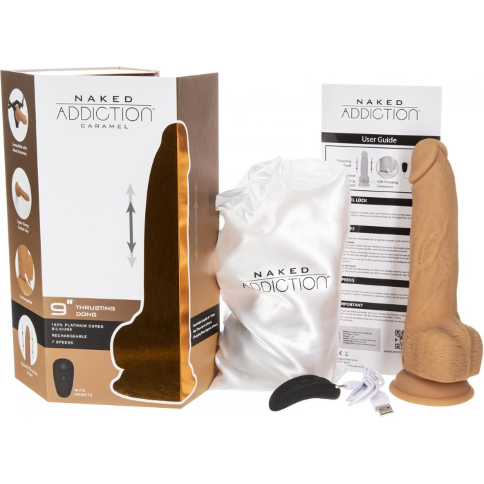 Фалоімітатор з пульсацією Naked ADDICTION Dominic 9″ Caramel, пульт ДК, діаметр 4,2 см