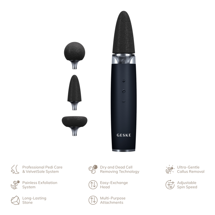 Шлифовальная пилка для стоп с дополнительными насадками GESKE Electric Pumice Foot Smoothing Multi-Pen 8в1 black