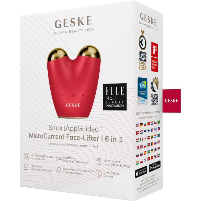 Мікрострумовий підтягувач шкіри обличчя GESKE MicroCurrent Face-Lifter 6в1 red