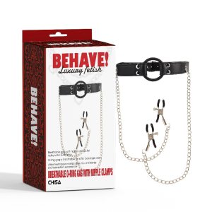 Кляп з кільцем та затискачами для сосків Chisa BEHAVE! Luxury Fetish чорний