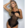 Чорне боді Star Night зі штучним лебединим пухом, XL
