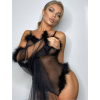 Чорне боді Star Night зі штучним лебединим пухом, XL
