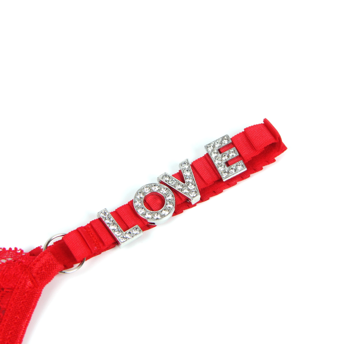 Мереживні трусики Star Night з декоративною фурнітурою Love червоні, L