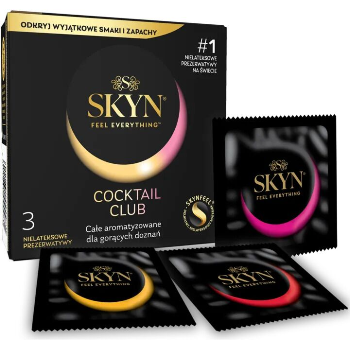 Презервативи SKYN Cocktail Club 3 шт, смаки Pina Colada, Cherry Sunrise та Passion Daiquiri