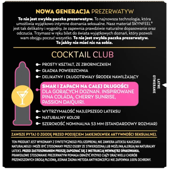 Презервативи SKYN Cocktail Club 3 шт, смаки Pina Colada, Cherry Sunrise та Passion Daiquiri