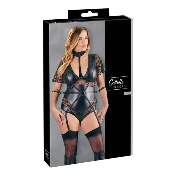 Боді з блискавкою на промежині Cottelli Body Bondage в стилі БДСМ, чорне, 2XL