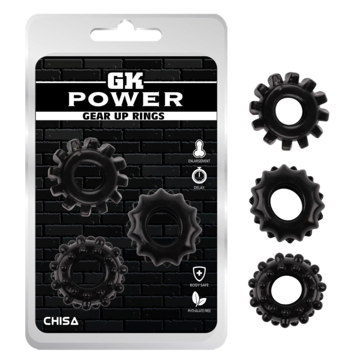 Ерекційне кільце рельєфне Chisa GK Power чорне (ціна за 1 шт.)