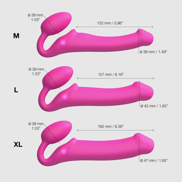 Безремінний страпон з вібрацією Strap-On-Me Vibrating Fuchsia L, діаметр 3,7см, пульт ДК, регульований