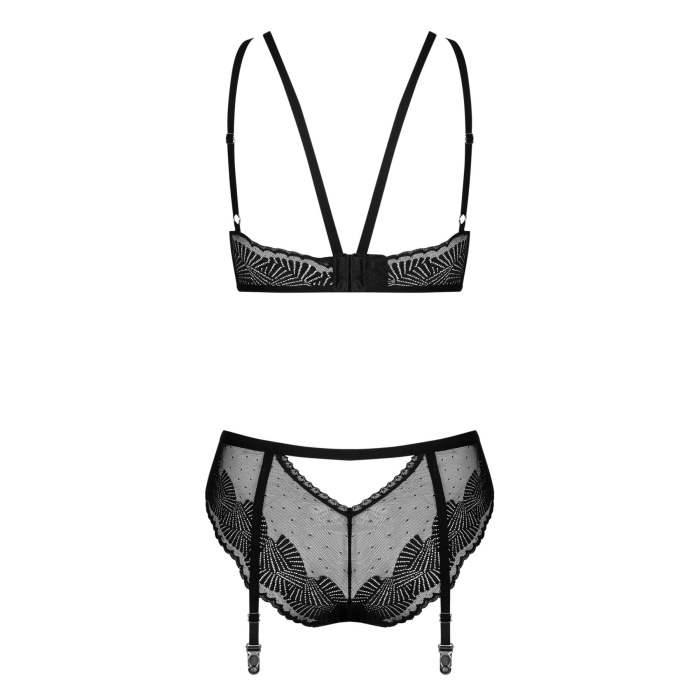 Комплект Obsessive Allastia 2-pcs set black L/XL, регульовані бретелі, багаторівнева застібка