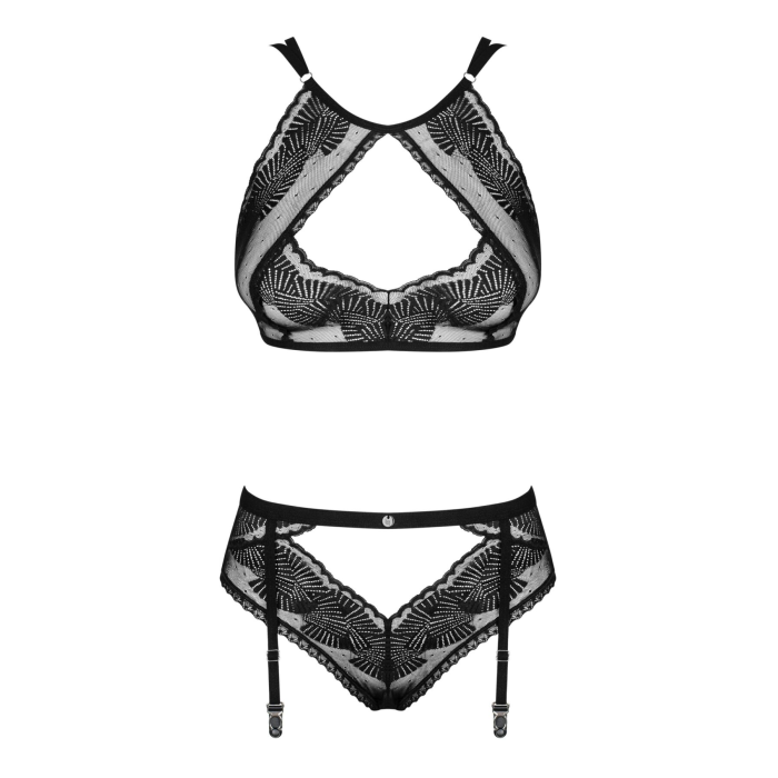 Комплект Obsessive Allastia 2-pcs set black L/XL, регульовані бретелі, багаторівнева застібка