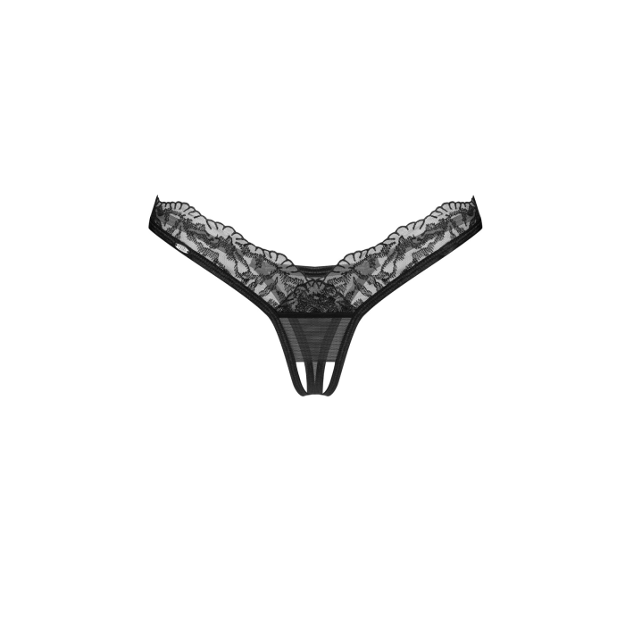 Трусики-стрінги з мереживом Obsessive Arrowel Black crotchless thong L/XL