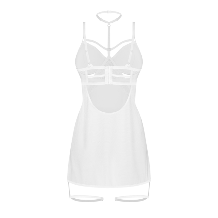 Бебі-дол Obsessive Arrowel White chemise S/M, з декоративним чокером та гартерами