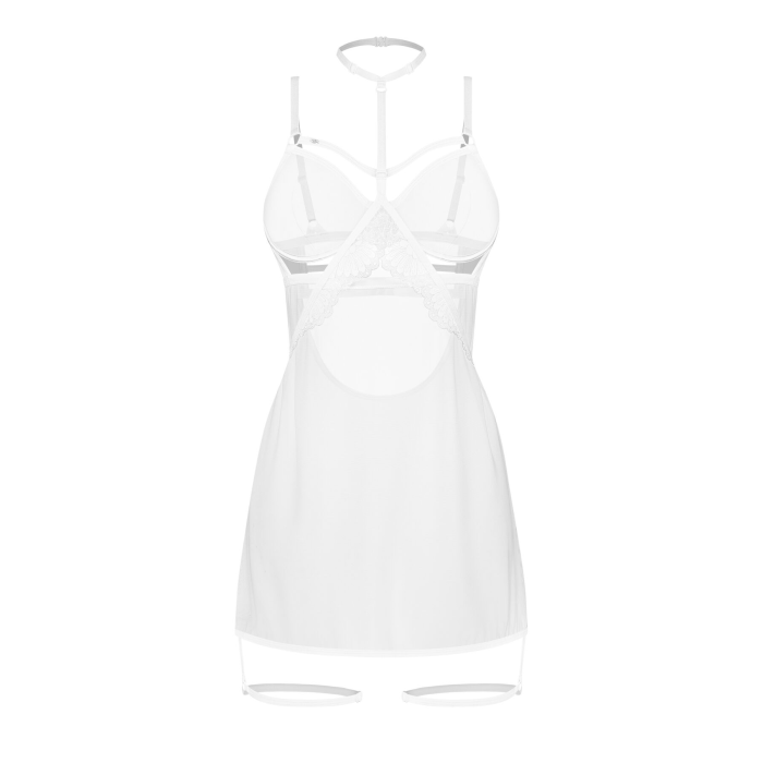 Бебі-дол Obsessive Arrowel White chemise L/XL, з декоративним чокером та гартерами