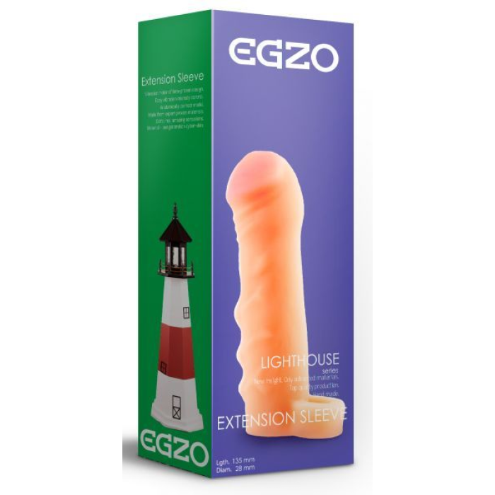 Подовжуюча насадка на член з петлею на мошонку EGZO Lighthouse бежева