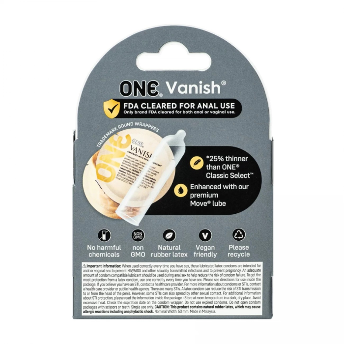 Презервативи ультратонкі ONE Vanish Hyperthin латексні (ціна за упаковку, 3 шт.)