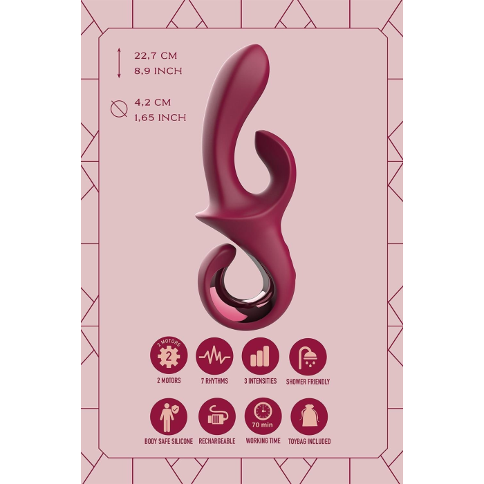 Вібратор-кролик Dreamtoys Glam Duo Vibrator з гачком ручкою, 22.7 х 4.2 см
