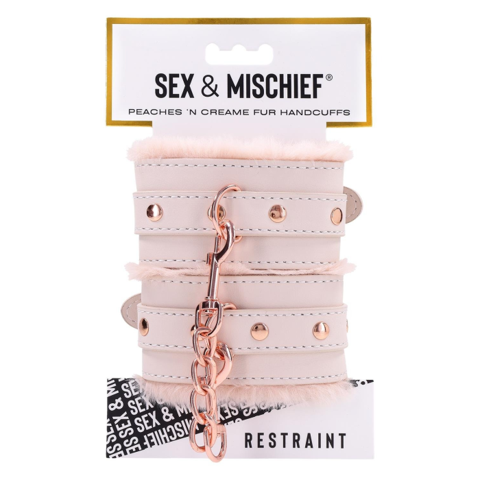 Наручники з хутром Sex & Mischief Peaches'n CreaMe з металевою фурнітурою, рожеві