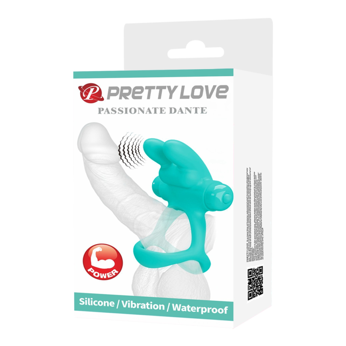 Ерекційне віброкільце з кроликом PRETTY LOVE Passionate Dante силіконове, бірюзове