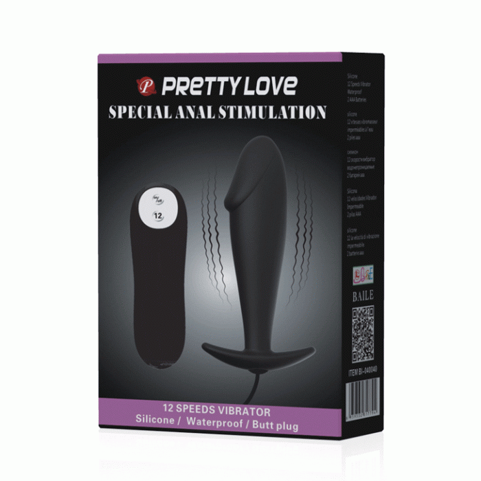 Анальна вібропробка Pretty Love з пультом, чорна, 10 х 3 см