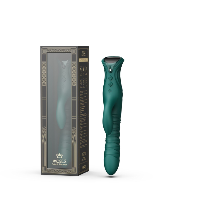 Смарт пульсатор-кролик з вібрацією Zalo Mose 2 Turquoise Green, підігрів до 42 °C, кристал Swarovski