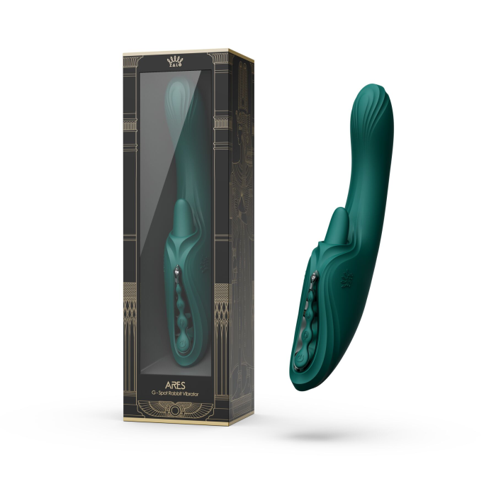 Смарт-вібратор Zalo Ares Turquoise Green, підігрів, 3 мотори, язичок для клітора, стимуляція точки G