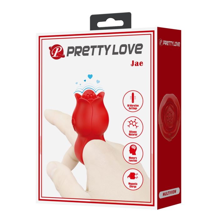 Насадка, що вібрує, на палець PRETTY LOVE JAE квітка, червона