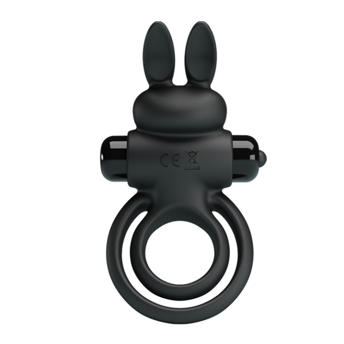 Ерекційне віброкільце з кроликом Pretty Love Bunny III подвійне, чорне, 9.7 х 4 см