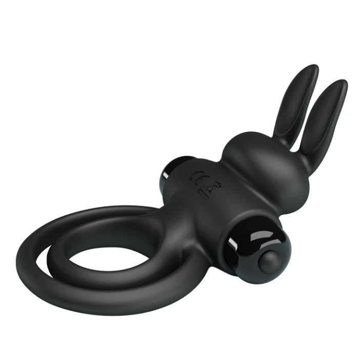 Ерекційне віброкільце з кроликом Pretty Love Bunny III подвійне, чорне, 9.7 х 4 см