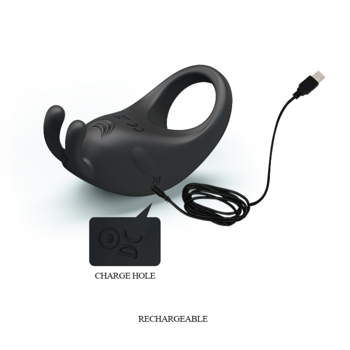 Ерекційне віброкільце Pretty Love Rabbit Vibrator з кліторальною стимуляцією, чорне