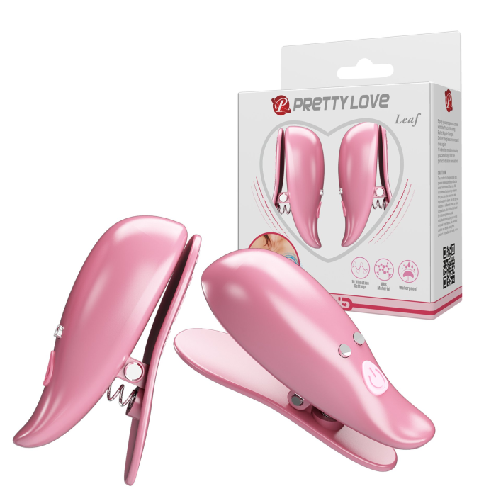Вібростимулятори-затискачі для сосків Pretty Love Leaf, рожеві, 5.1 х 1.9 см