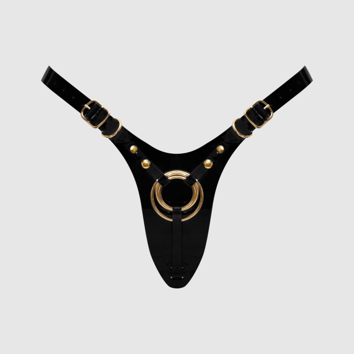 Трусики для страпона Strap-On-Me Leatherette Harness Fabulous - One Size - Black Glossy