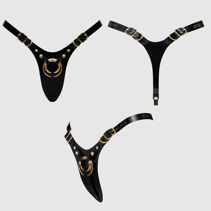 Трусики для страпона Strap-On-Me Leatherette Harness Fabulous - One Size - Black Glossy