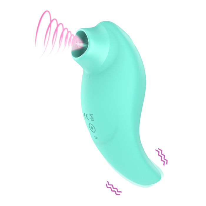 Вібратор із кліторальним стимулятором із язичком Every Night Toys Jen, зелений, 10 режимів вібрації