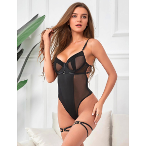 Боді з доступом Star Night з підтяжками, чорне, XS-S