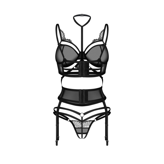 Комплект Obsessive Premisis Black 3-pcs crotchless set L/XL