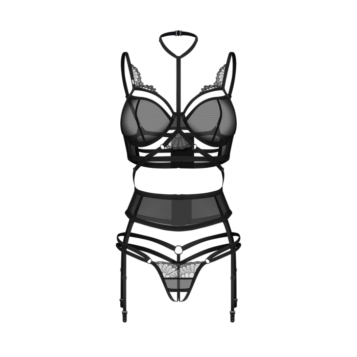Комплект Obsessive Premisis Black 3-pcs crotchless set 2XL/3X